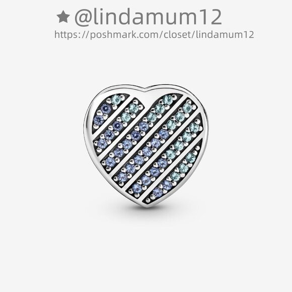 Pandora Blue Pavé Heart Clip Charm - Picture 4 of 4